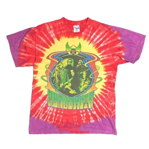 Vintage  Y2K Aerosmith Girls of Summer Tour 2002 Tie Dye T Shirt Mens Medium - Picture 1 of 8